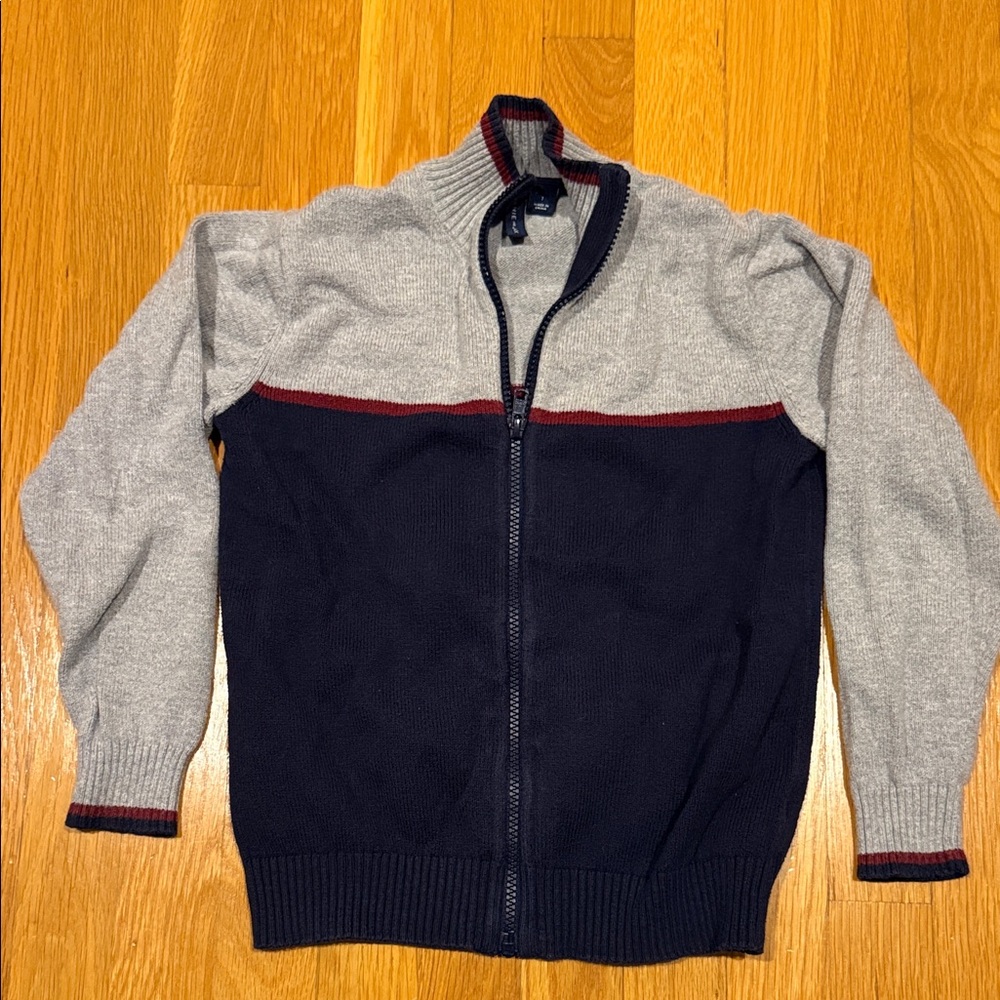 Janie and Jack Navy and Gray Zip-Up Sweater